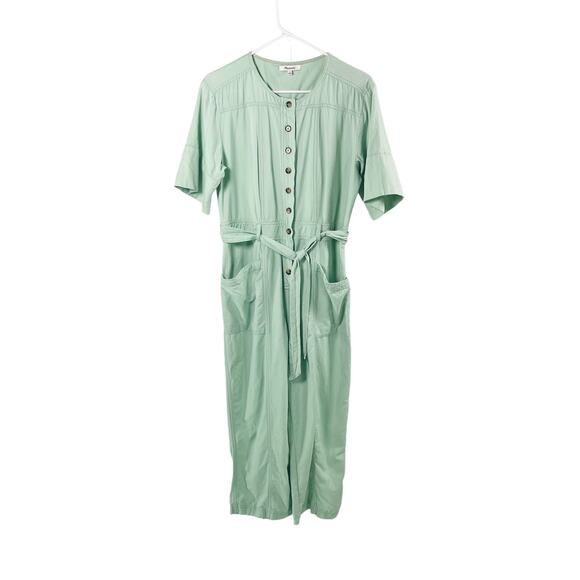 Madewell Mint Green Top-Stitched Coverall Jumpsuit Romper WMNS 8 Button Up - Picture 4 of 12